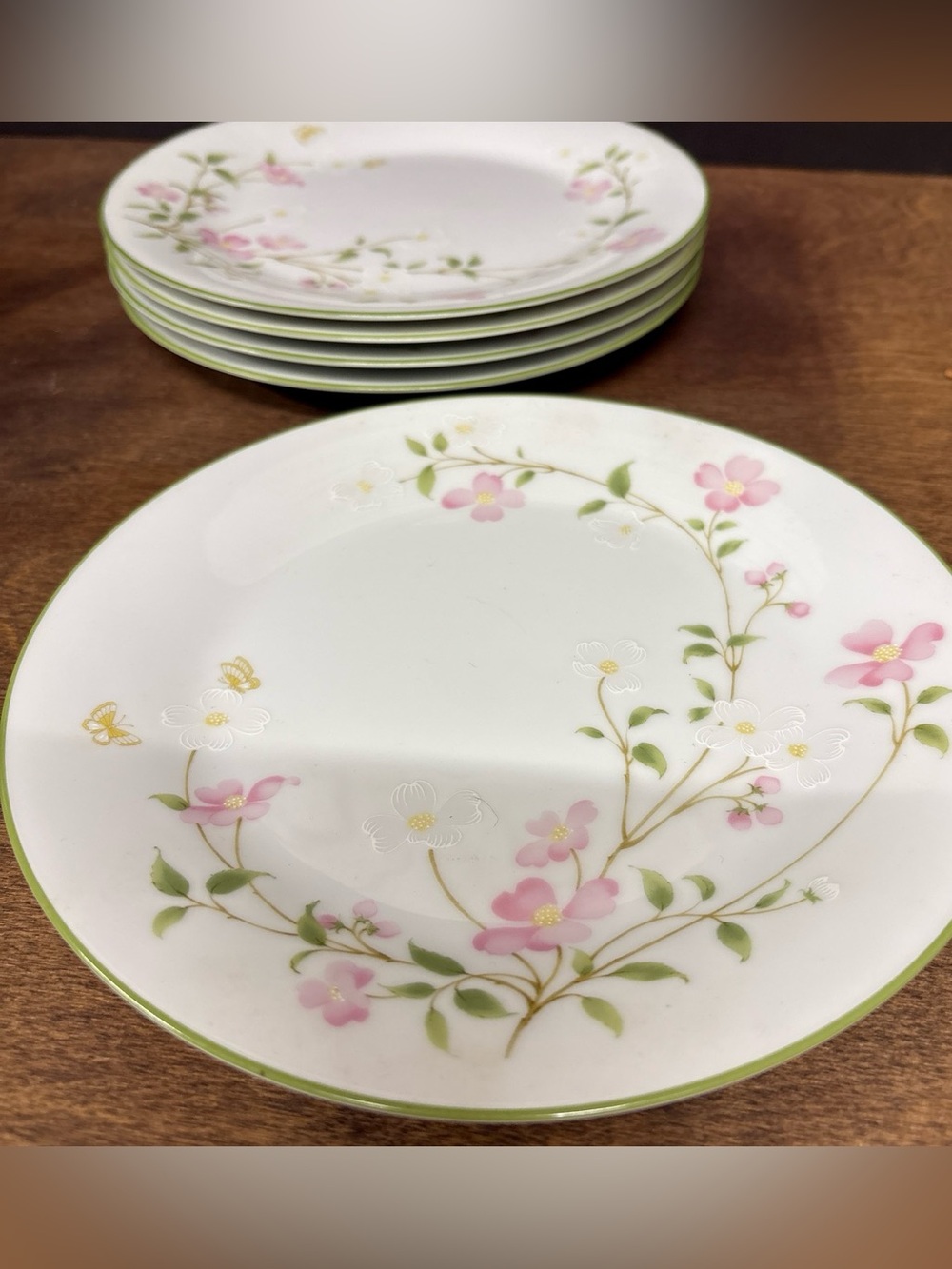 Noritake First Blush Pink and Green Floral Desert or Salad Plate Set Of 4